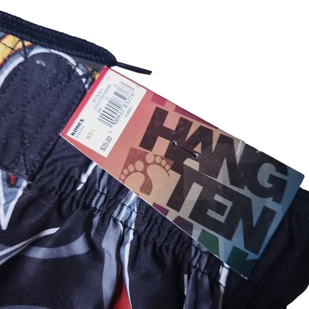 New Hang Ten Swim Trunks Large Boys Flames Board Shorts Tie Waist